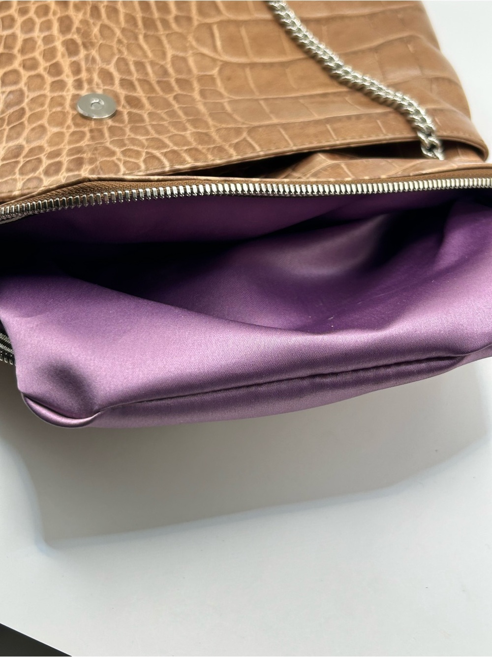 henri bendel Brown Croc-Embossed Clutch with Silver Chain - Picture 7 of 13